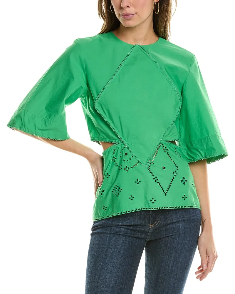 Ganni Broderie Anglaise Blouse Green