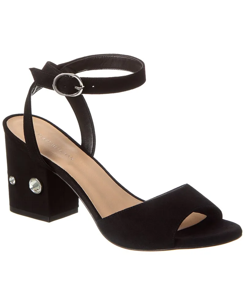 Stuart Weitzman Allshine Block 75 Suede Sandal Black