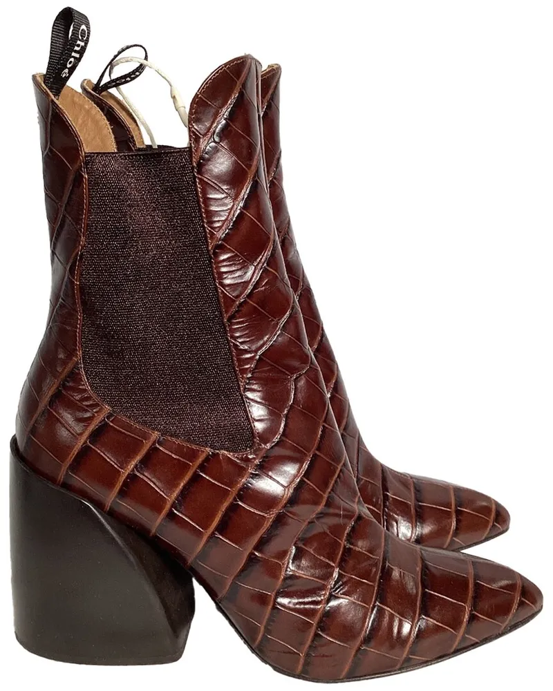 Chloé Women's Leather Wave Crocodile-Embossed Bootie (Authentic Pre-Loved Nocolor
