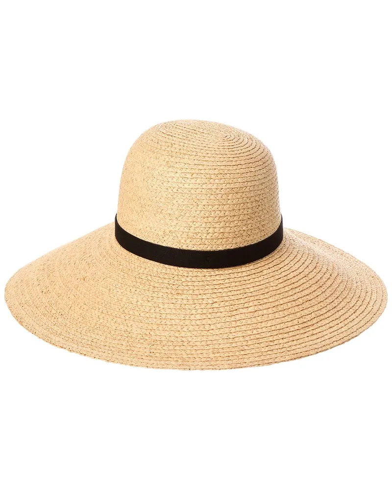 Bruno Magli Wide Brim Leather-Trim Straw Sun Hat Brown