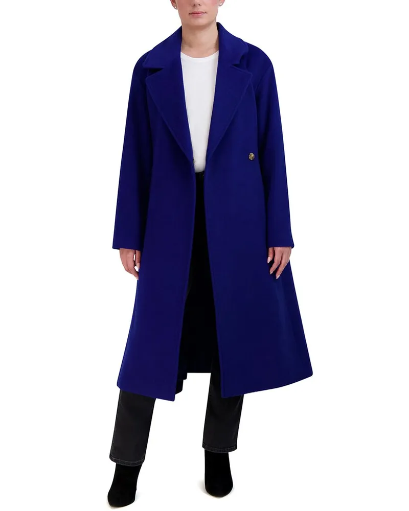 COLE HAAN Luxe Wool-Blend Belted Oversized Coat Blue