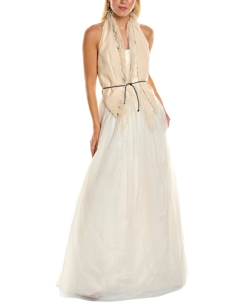 Brunello Cucinelli Leather Vest Silk-Blend Gown Nocolor