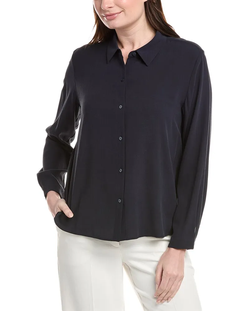 Eileen Fisher Petite Classic Collar Silk Shirt Blue