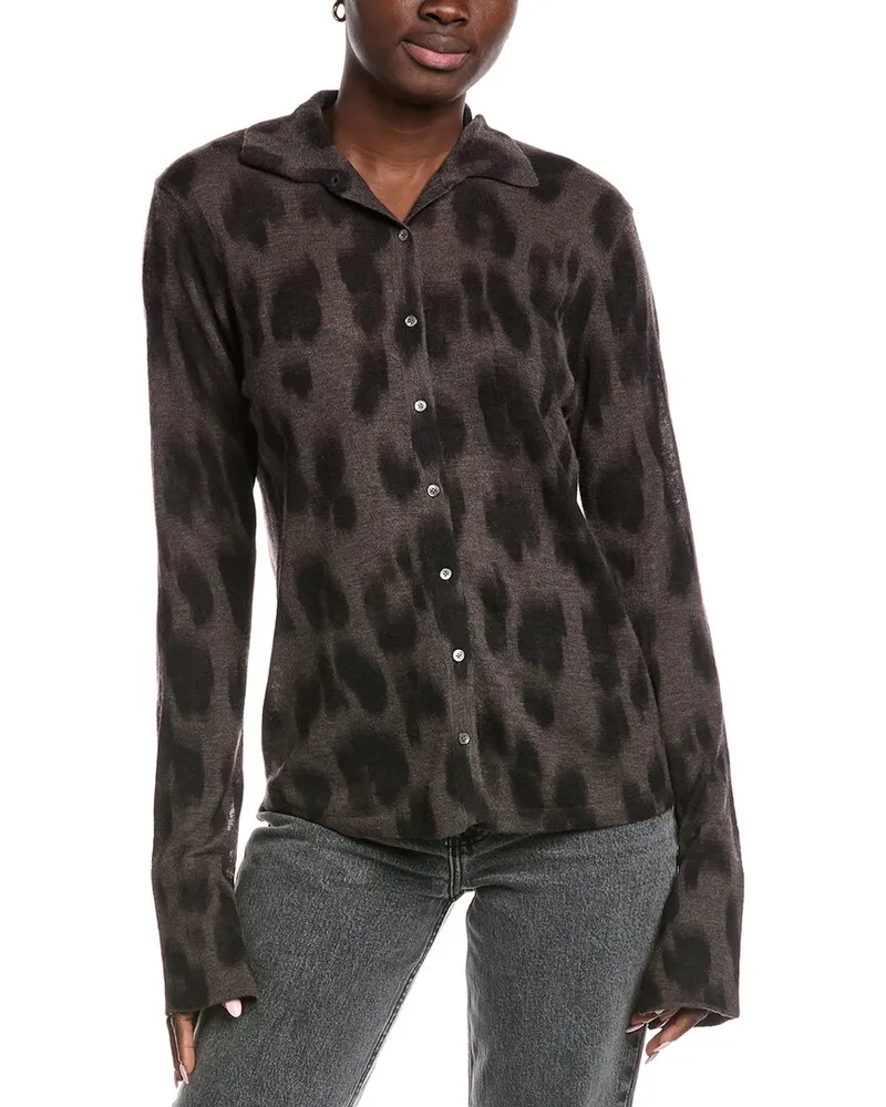 Autumn Cashmere Watercolor Leopard Cashmere Shirt Brown