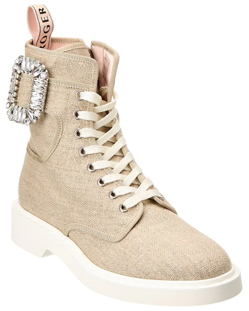 Roger Vivier Logo Plaque Viv Canvas Boot Brown