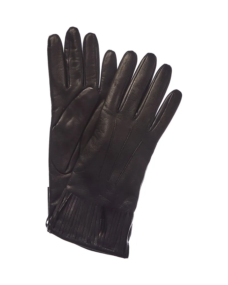portolano  Women's Black Cashmere-Lined Leather Gloves Black