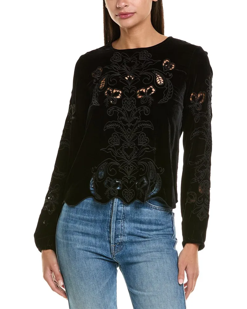 Johnny Was Gabriela Velvet Silk-Blend Blouse Black