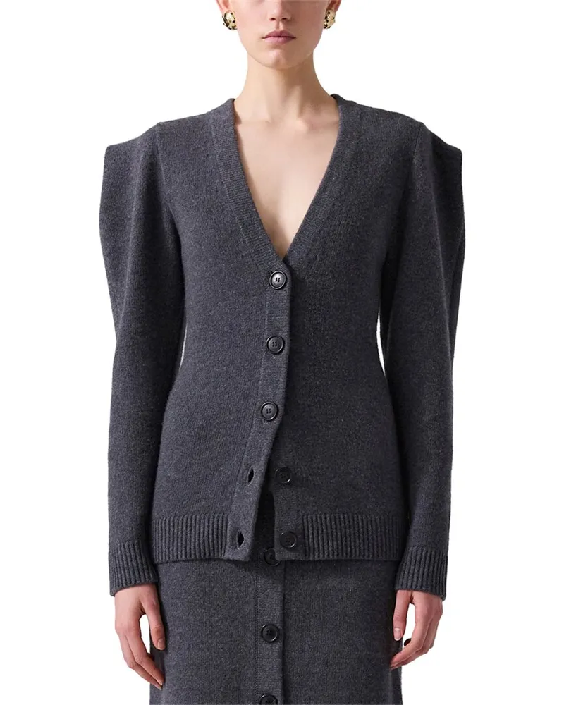 Carolina Herrera New York V-Neck Wool & Cashmere-Blend Cardigan Grey