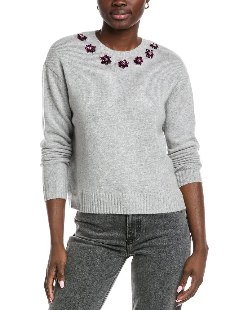 Autumn Cashmere Sequin Flowers Cashmere Sweater Grey