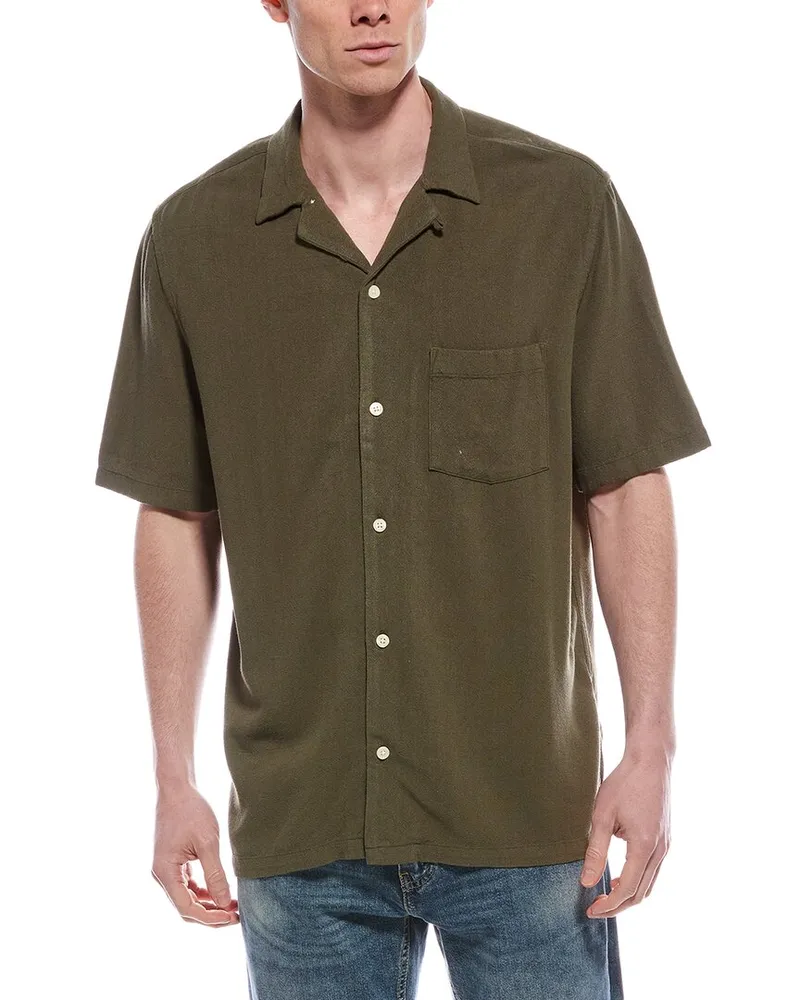 AllSaints Cudi Linen-Blend Shirt Green