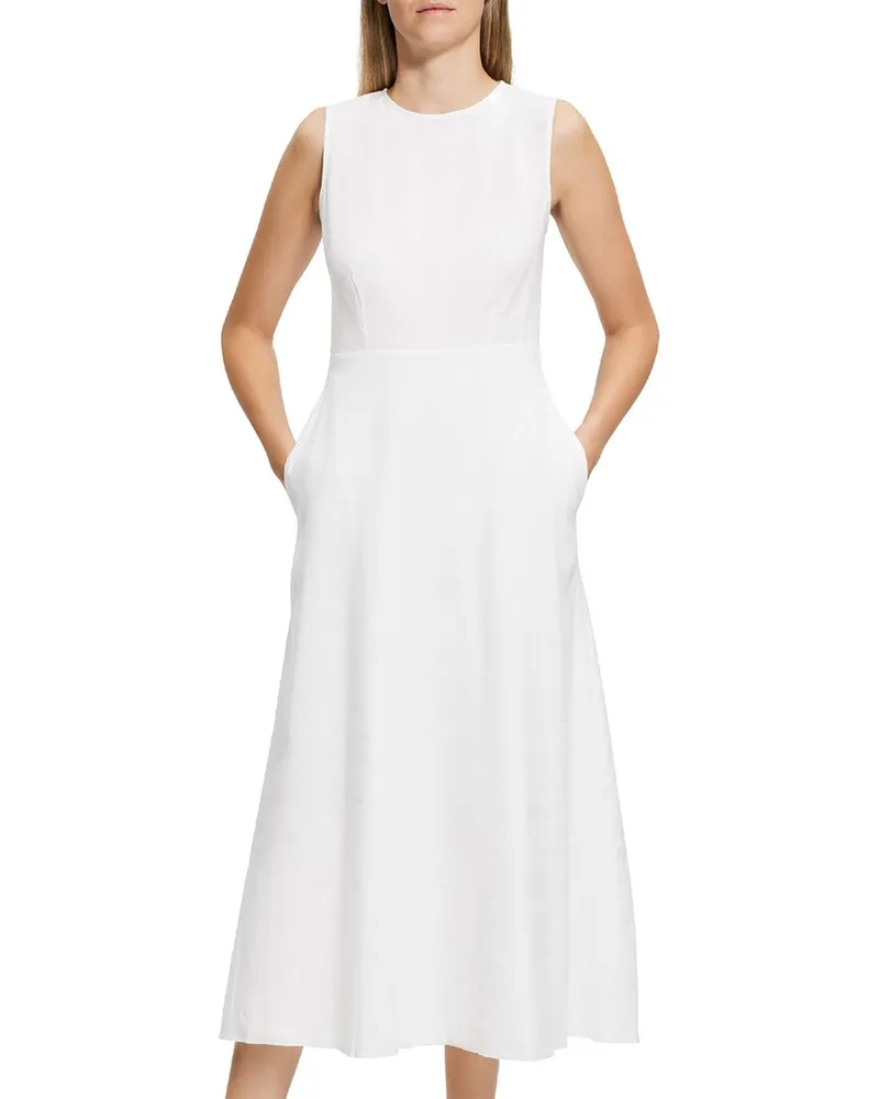Theory Volume Dart Linen-Blend Dress White