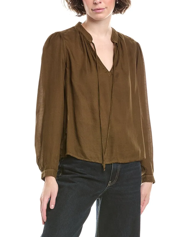 Bella Dahl Flowy Tie Neck Blouse Green