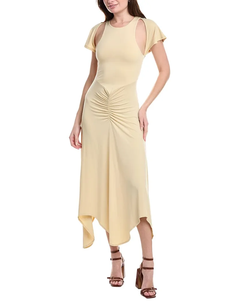 WeWoreWhat Ruched Cutout Asymmetrical Midi Dress Beige