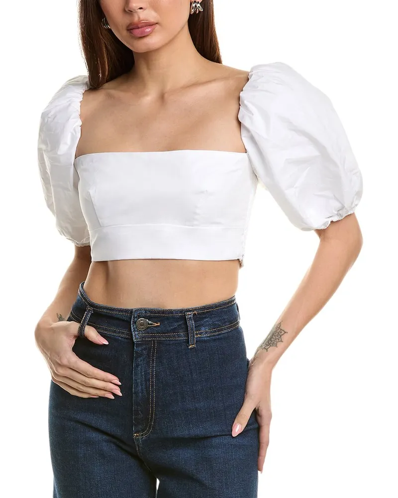 Susana Monaco Poplin Puff Sleeve Crop Top White
