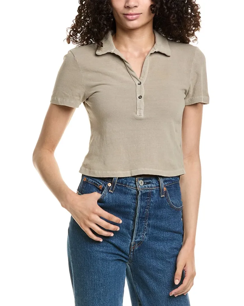 James Perse Cropped Henley Polo Shirt Nocolor