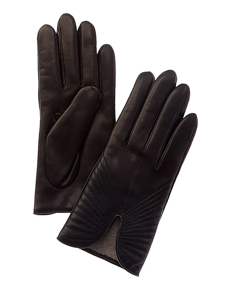 portolano  Piping Detail Cashmere-Lined Leather Gloves Black
