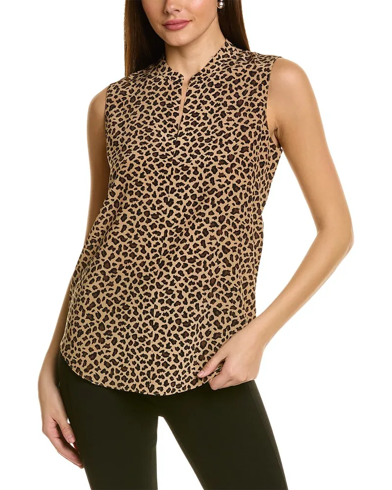 ST. JOHN Spotted Leopard Silk Top Black