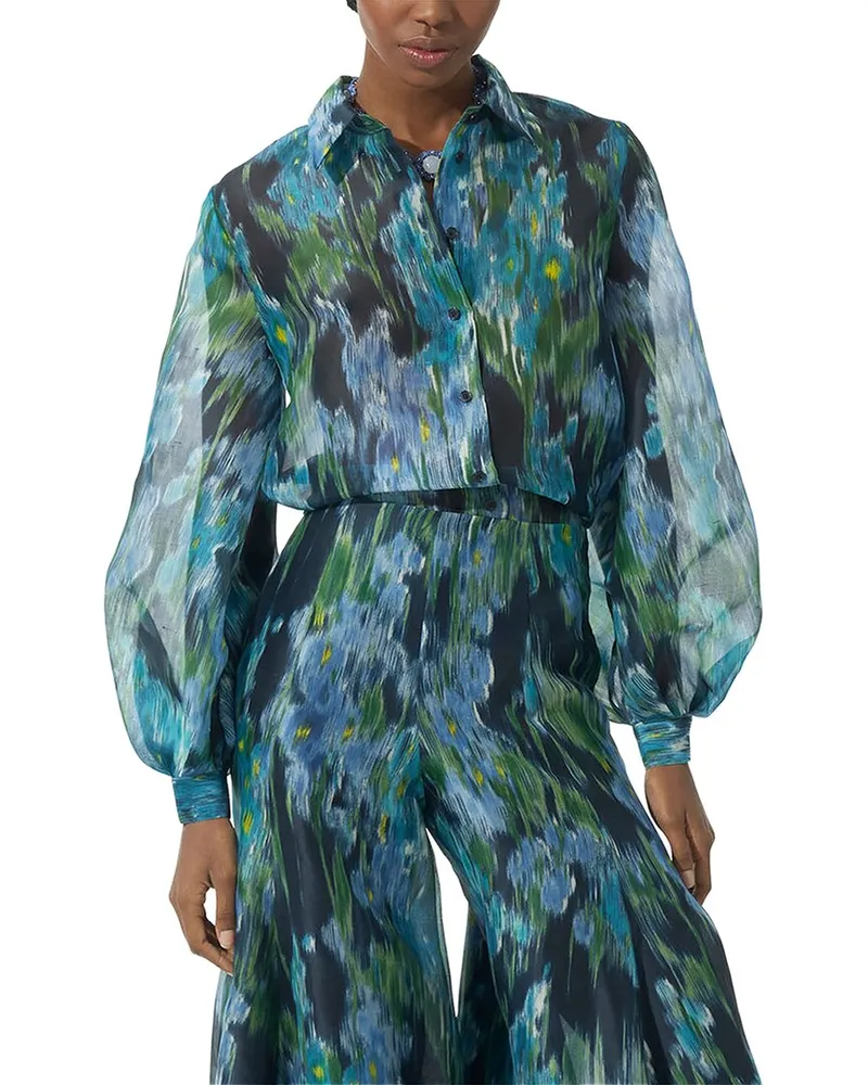 Carolina Herrera New York Puff Sleeve Button-Down Silk Top Nocolor