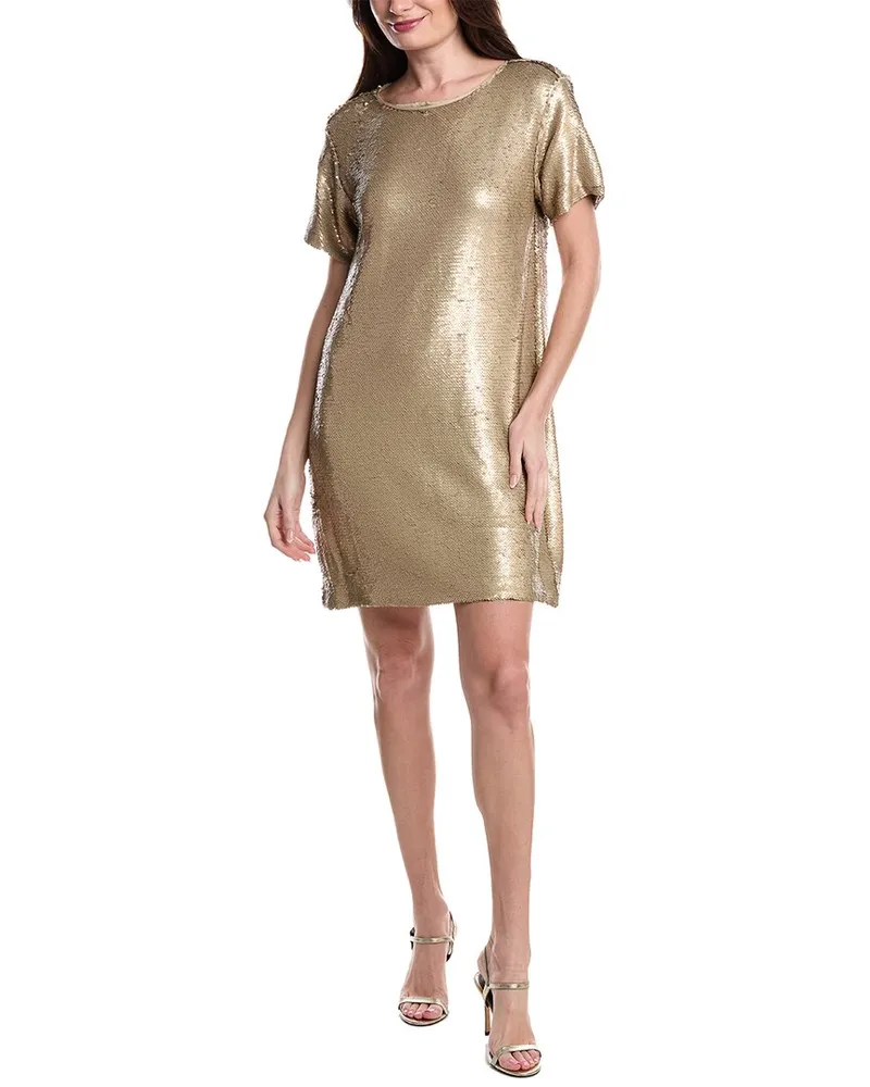 Kenneth Cole Sequin Shirt Dress Beige
