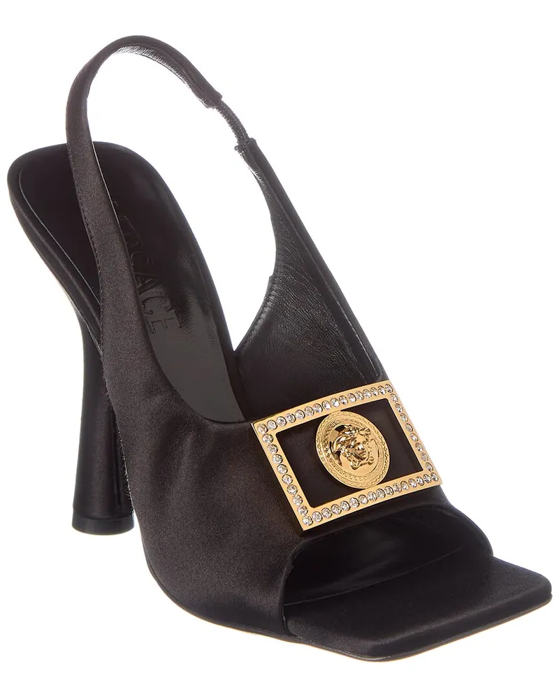 Versace Medusa Plaque Satin Slingback Sandal Black