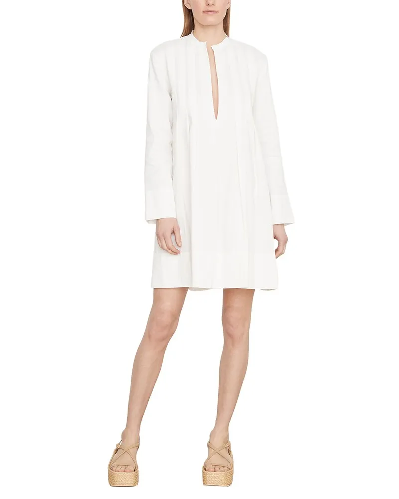 Vince Trapeze Pleated Linen-Blend Dress Nocolor