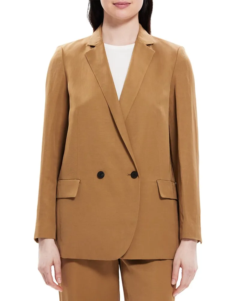 Theory Double-Breasted Linen-Blend Blazer Nocolor