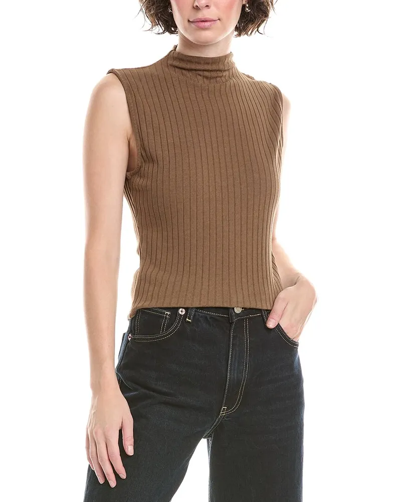 Bella Dahl Ribbed Mock Neck Top Green