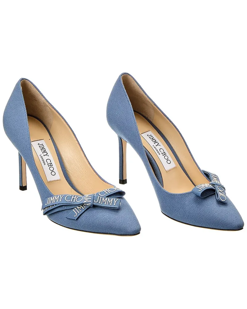 Jimmy Choo Romy 85 Linen Pump (Authentic Pre-Loved Blue