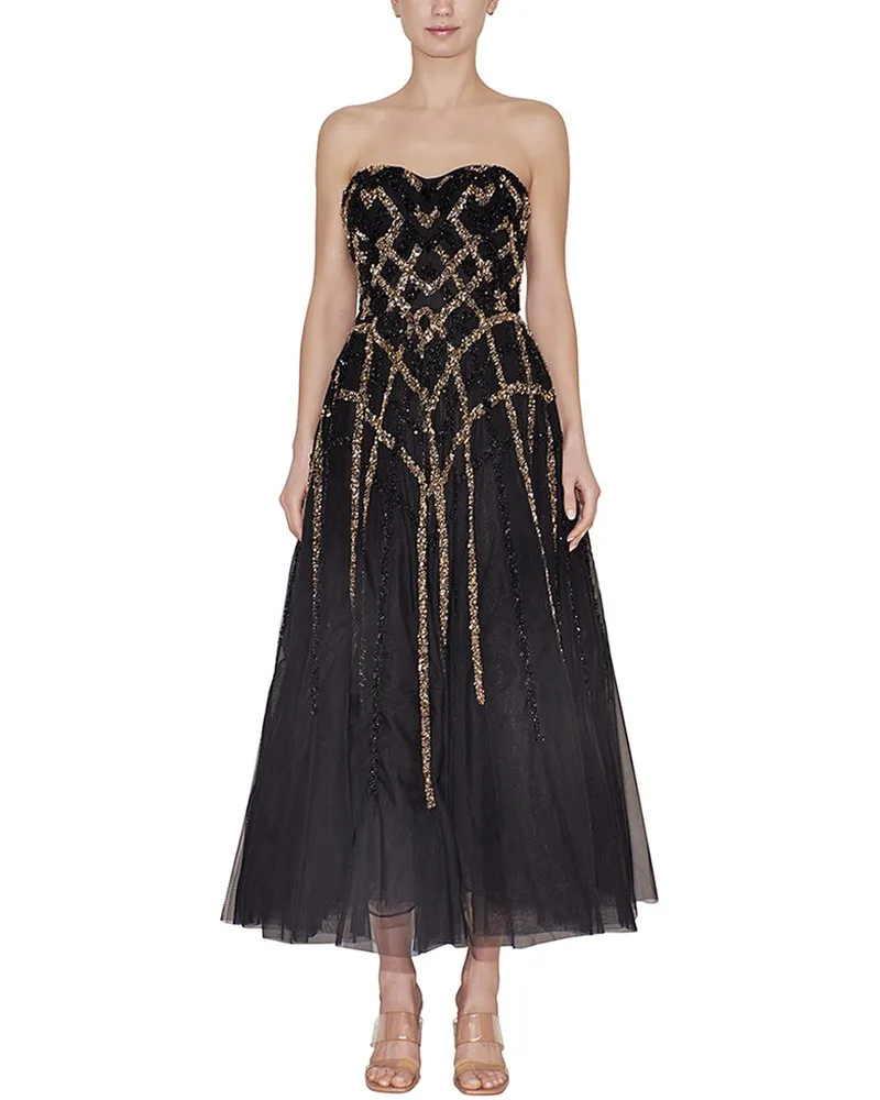 Reem Acra Strapless Beaded Tulle Cocktail Dress Nocolor
