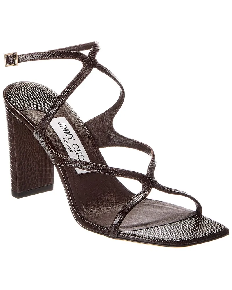 Jimmy Choo Azie 85 Lizard-Embossed Leather Sandal Brown
