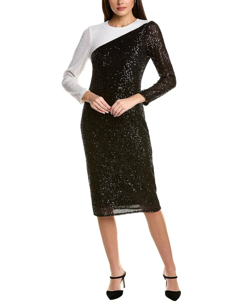 Anne Klein Colorblock Sequin Midi Dress Black