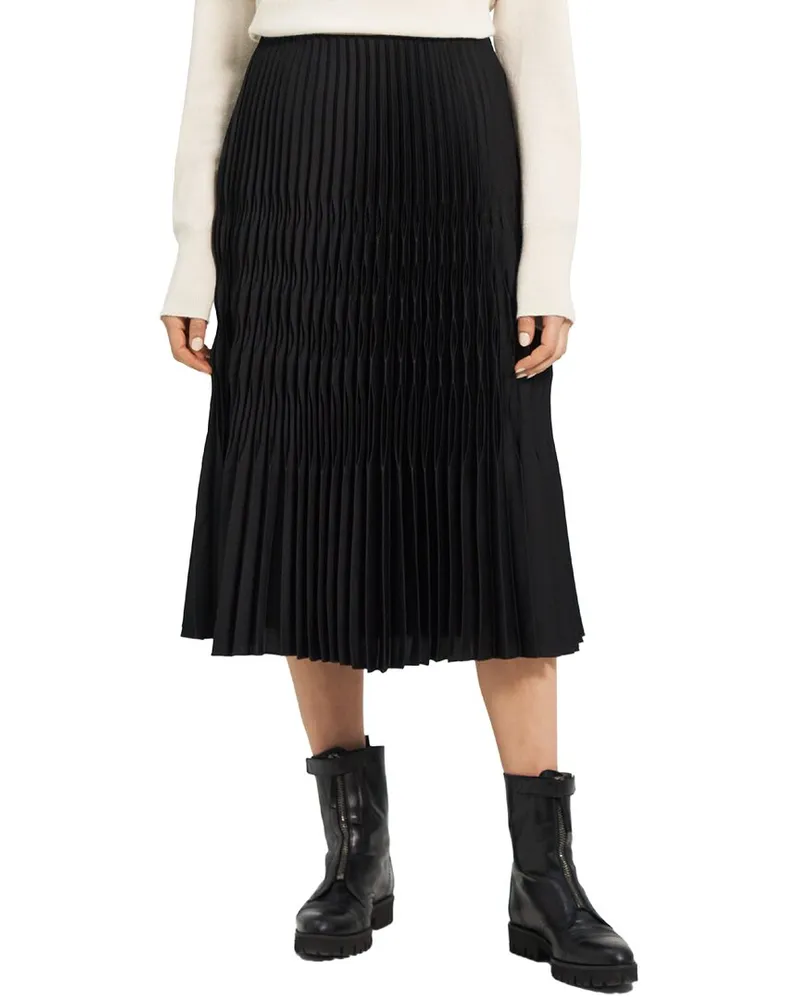 Theory Broken Pleat Midi Skirt Black