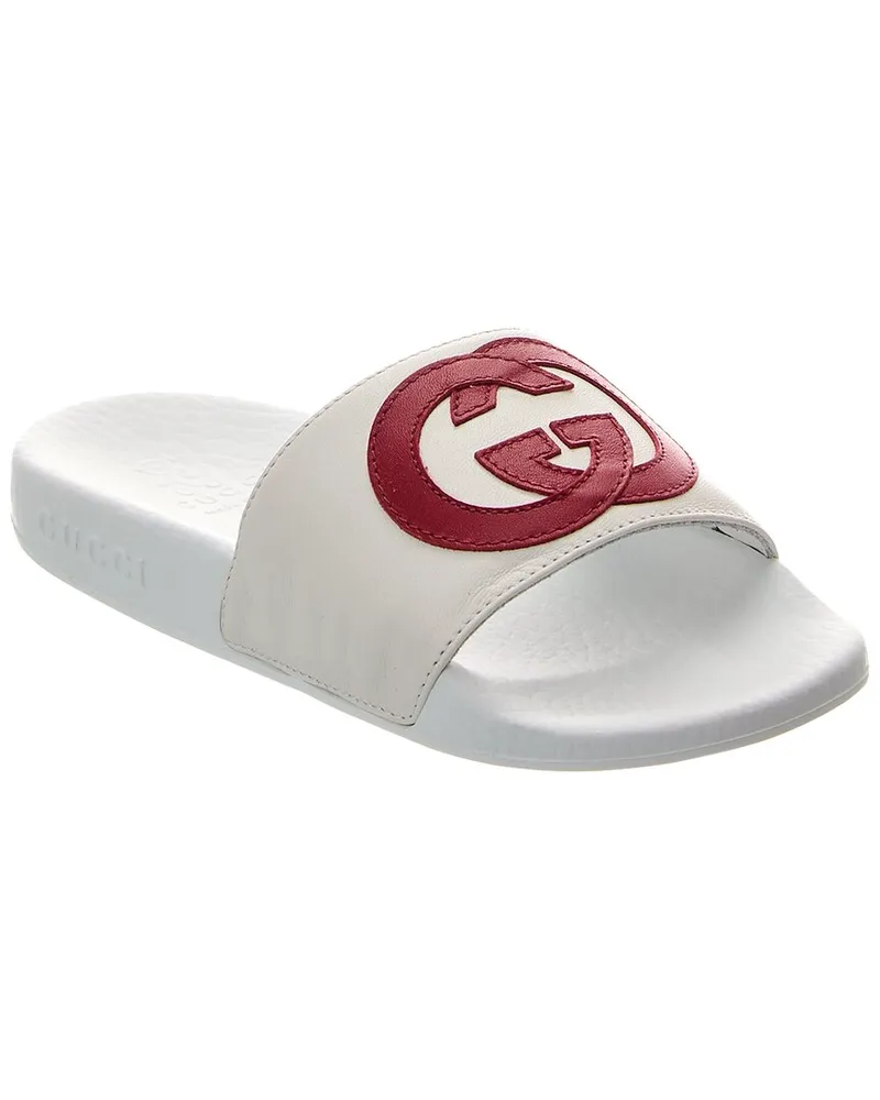Gucci Interlocking G Leather Slide White