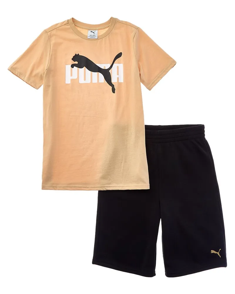 Puma 2pc Jersey T-Shirt & Fleece Short Set Brown