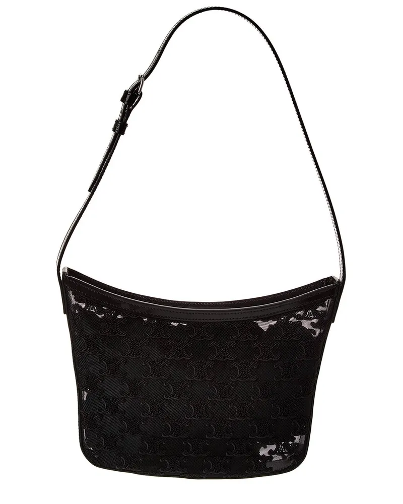 Celine Croque Medium Tulle & Leather Hobo Bag Black