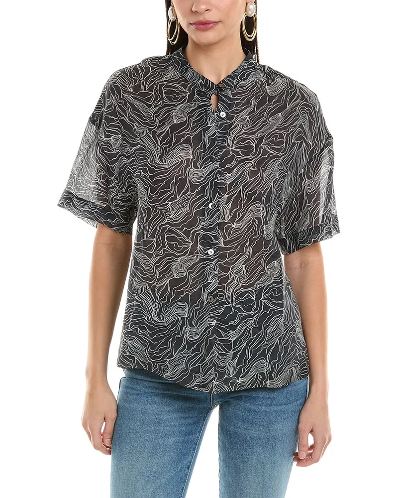 Alpha Studio Semi-Sheer Top Black