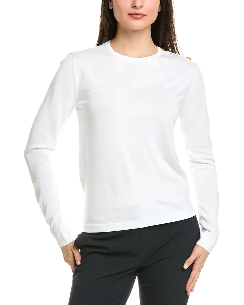 ST. JOHN Solid Jersey Knit Sweater White