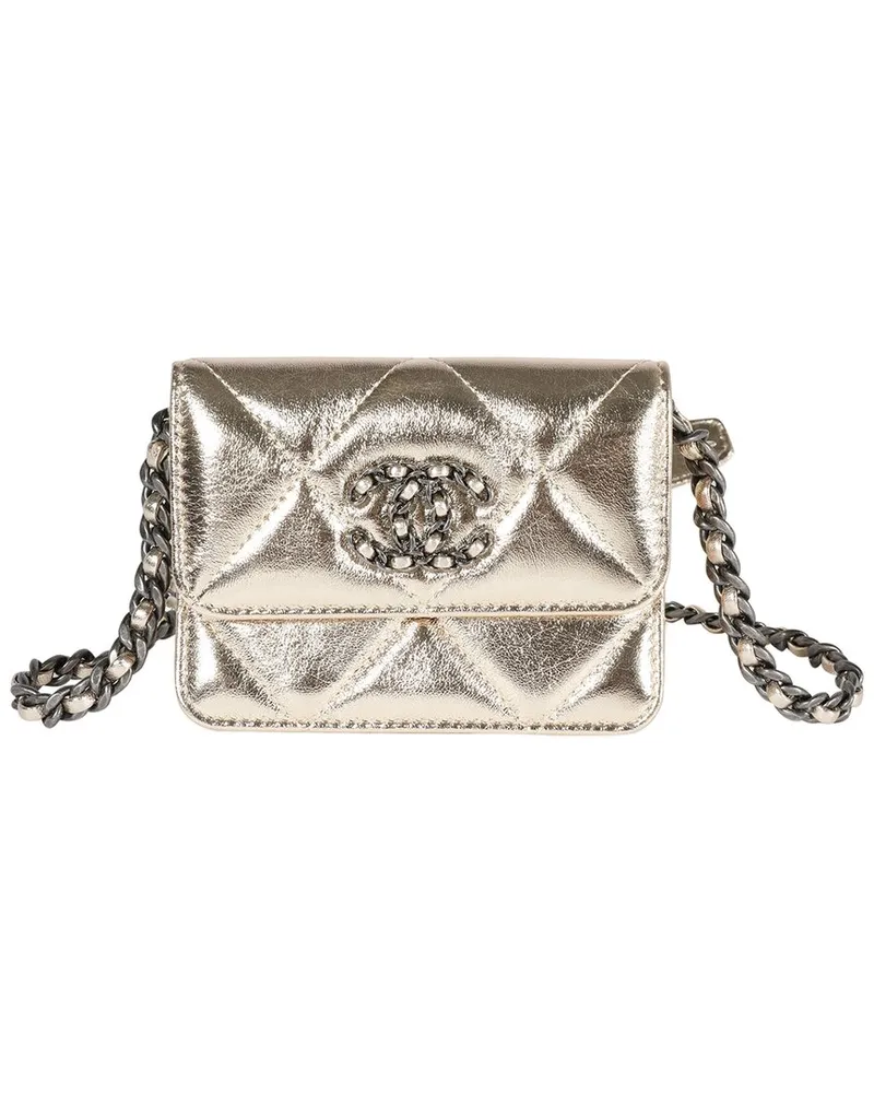 Chanel Gold Metallic Quilted Leather Coin Purse With Chain (Authentic Pre-  Loved Nocolor