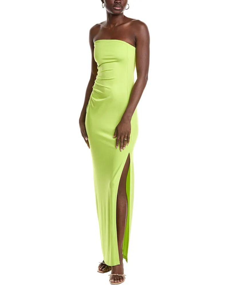 Susana Monaco Solid Tube Gathered Slit Maxi Dress Green