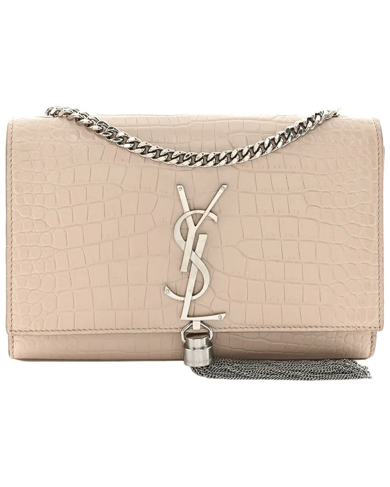 Saint Laurent Pink Croc-Embossed Calfskin Leather Small Classic Monogram Kate  Tassel Satchel (Authentic Pre-Loved Nocolor