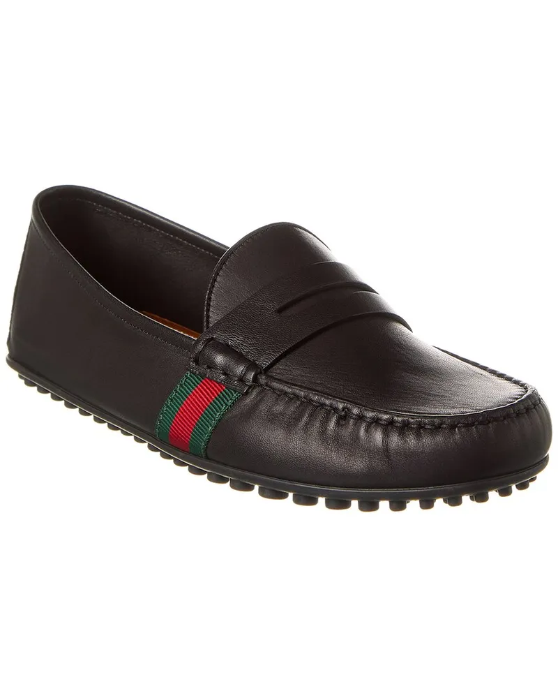 Gucci Web Leather Driver Black