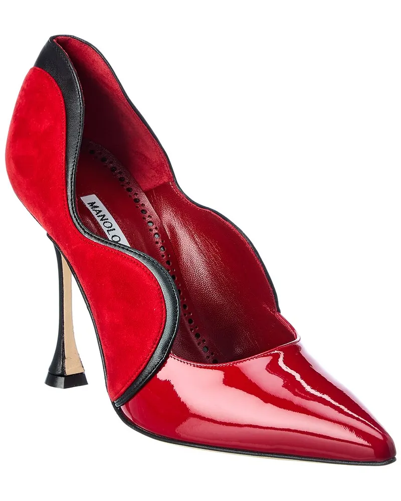 Manolo Blahnik Hamaki 105 Patent & Suede Pump Red