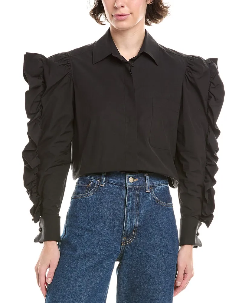 Max Mara Pleiadi Ruffle Puff Sleeve Shirt Black