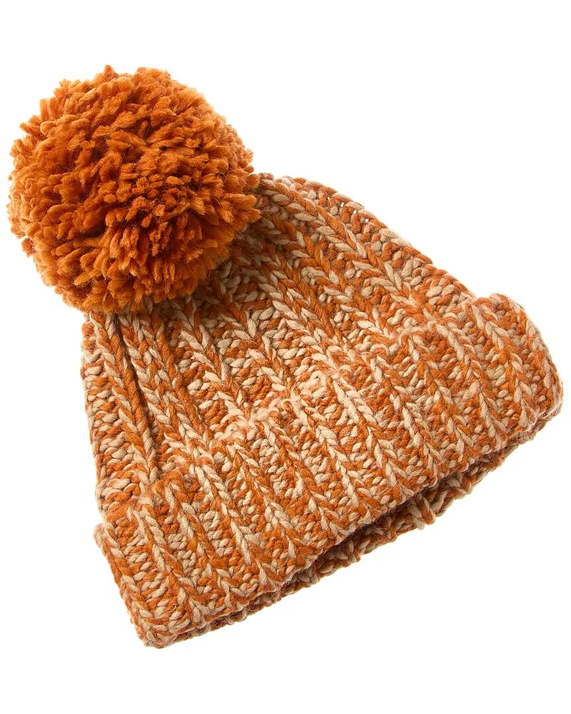 portolano  Chunky Knit Pom Wool-Blend Hat Brown