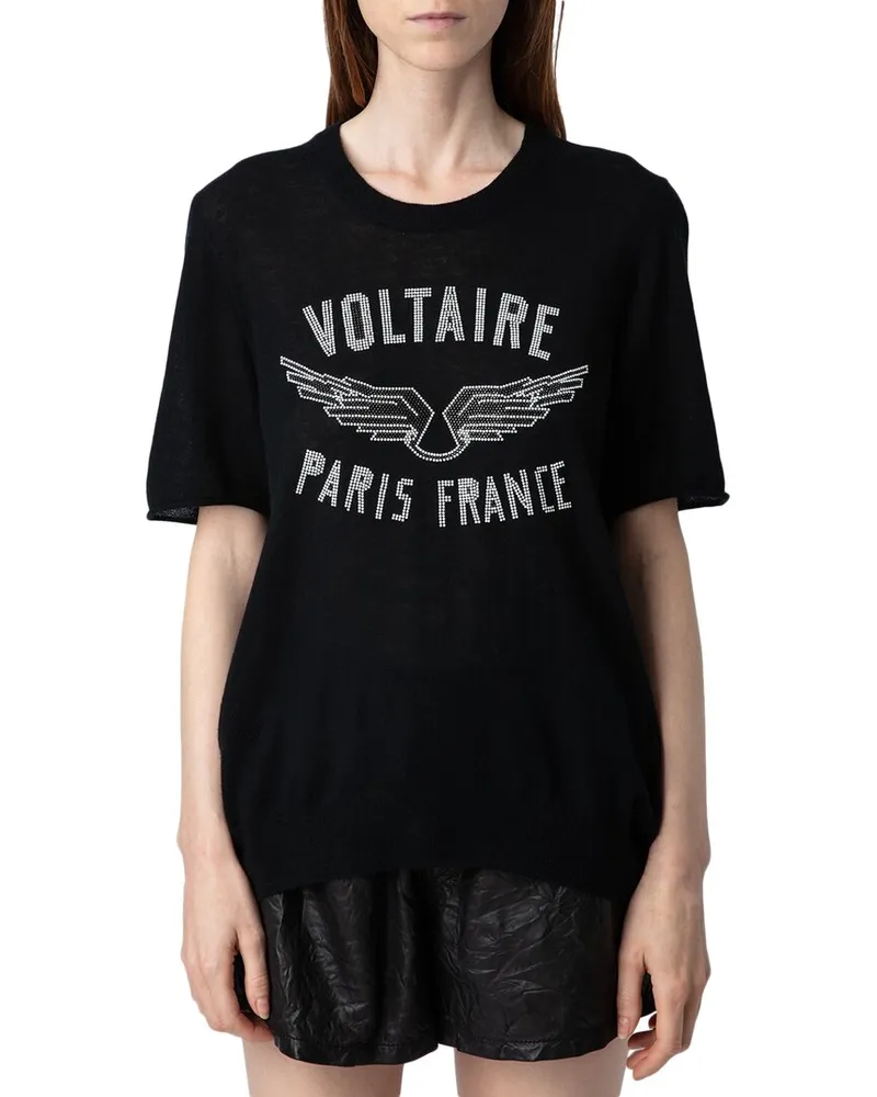 Zadig & Voltaire Ida Cp Wings Strass Cashmere Sweater Black