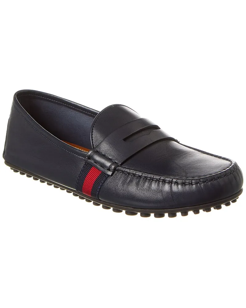 Gucci Web Leather Driver Blue