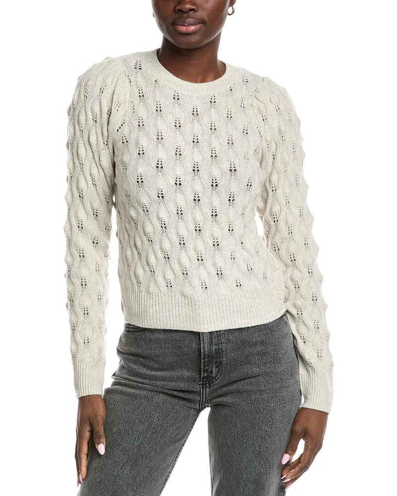 Autumn Cashmere Puff Sleeve Stitch Cashmere Sweater Beige