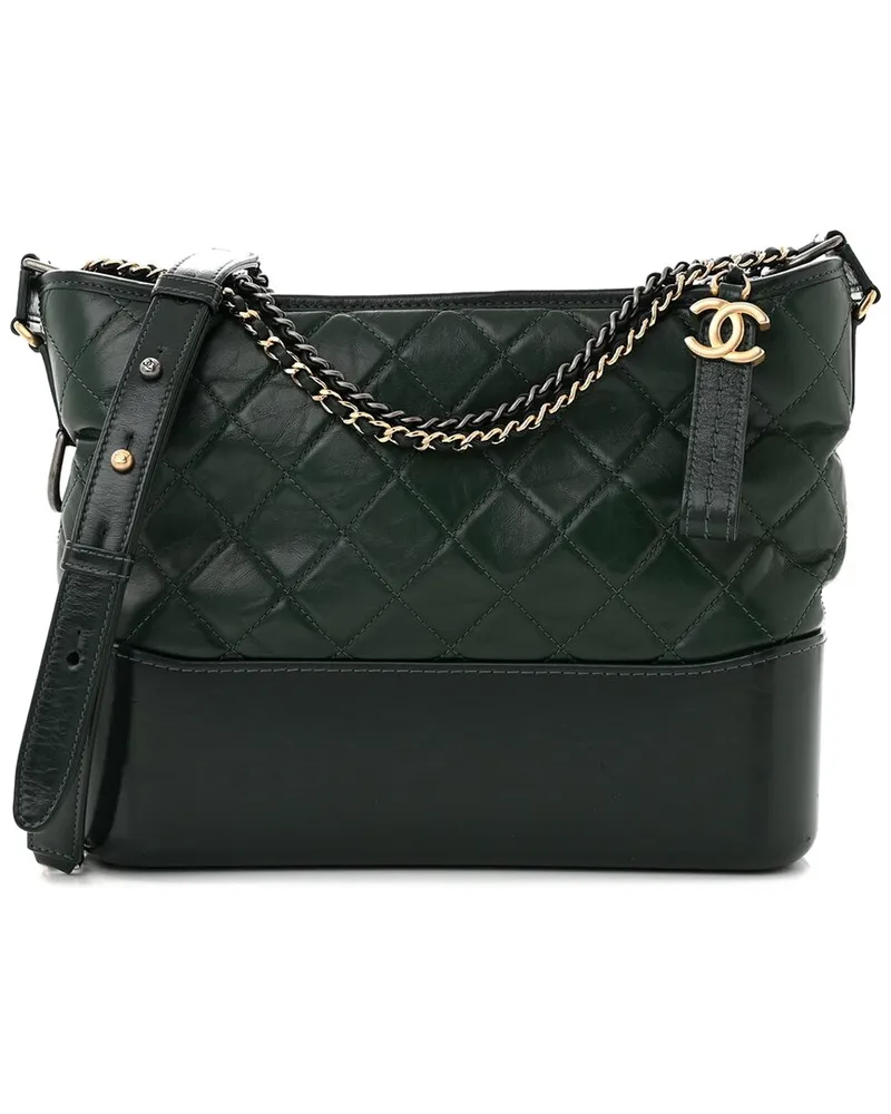 Chanel Green Aged Calfskin Leather Aged Quilted Small Gabrielle Hobo  (Authentic Pre-Loved Nocolor