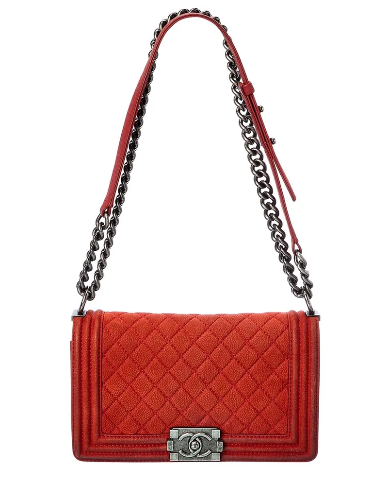 Chanel Red Quilted Suede Medium Boy Bag (Authentic Pre-Loved Nocolor