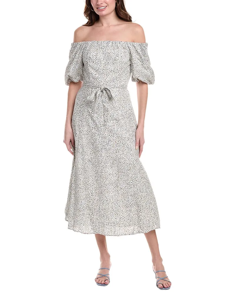 Vince Camuto Off-The-Shoulder Linen-Blend Midi Dress White